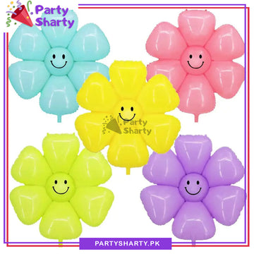 5pcs/set Beautiful Pastel Color Smiley Flowers Foil Balloon Set For Theme Based Birthday Party Decoration And Celebration